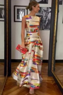 Y2K Aesthetic Printed Waist Sleeveless Dress for Women - Coquette & Grunge Style Fashion