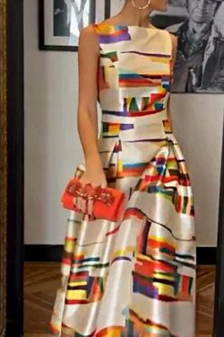 Y2K Aesthetic Printed Waist Sleeveless Dress for Women - Coquette & Grunge Style Fashion