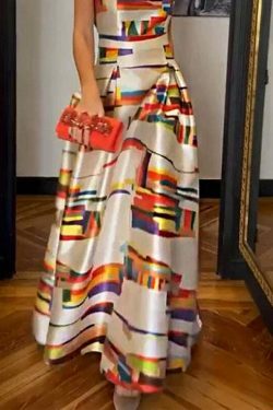 Y2K Aesthetic Printed Waist Sleeveless Dress for Women - Coquette & Grunge Style Fashion