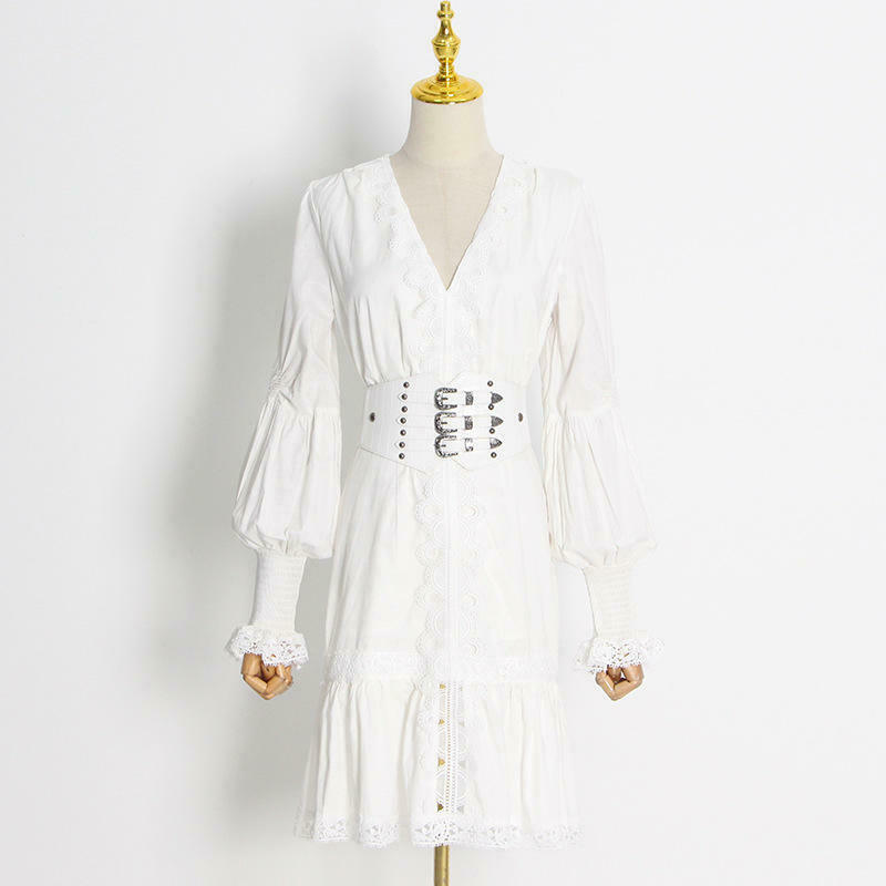 Y2K Aesthetic Puff Sleeve Ruffled Waist V Neck Dress for Women - Coquette & Grunge Style Y2K Aesthetic Puff Sleeve Ruffled Waist V Neck Dress for Women - Coquette & Grunge Style