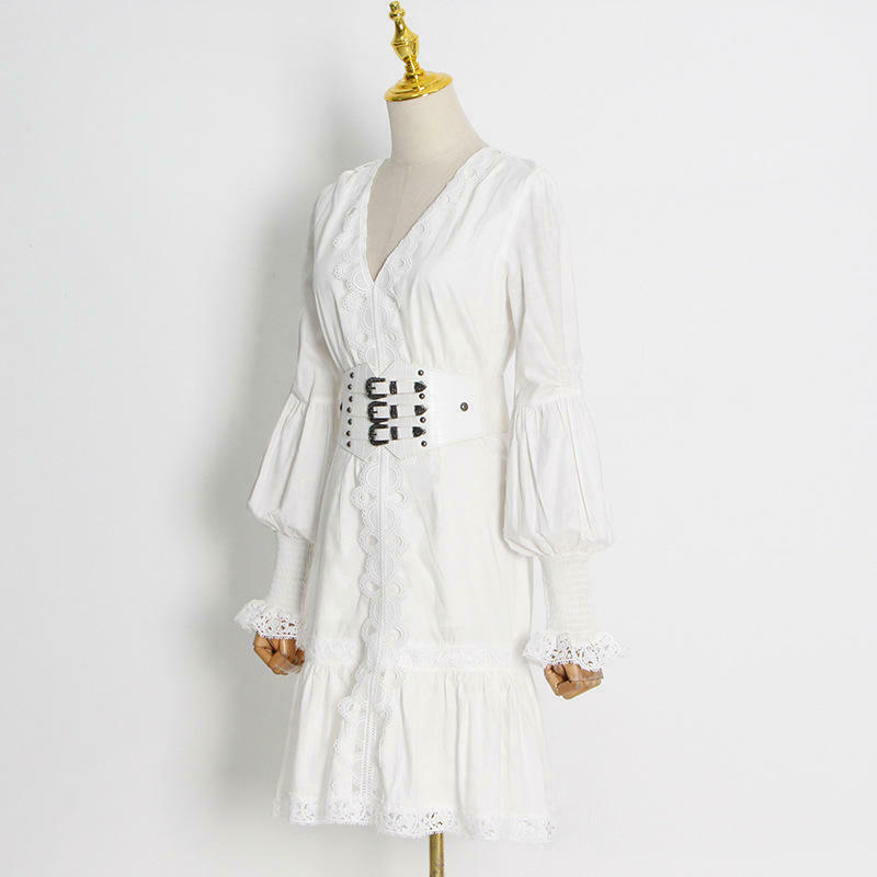 Y2K Aesthetic Puff Sleeve Ruffled Waist V Neck Dress for Women - Coquette & Grunge Style Y2K Aesthetic Puff Sleeve Ruffled Waist V Neck Dress for Women - Coquette & Grunge Style