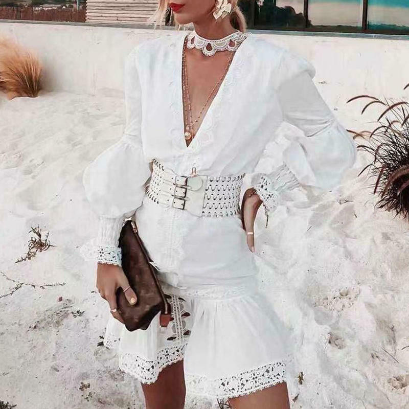 Y2K Aesthetic Puff Sleeve Ruffled Waist V Neck Dress for Women - Coquette & Grunge Style Y2K Aesthetic Puff Sleeve Ruffled Waist V Neck Dress for Women - Coquette & Grunge Style