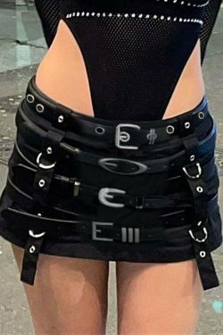 Y2K Aesthetic Punk Style Belted Short Skirt for Women - Coquette Grunge Fashion