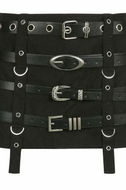 Y2K Aesthetic Punk Style Belted Short Skirt for Women - Coquette Grunge Fashion