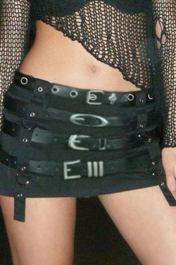 Y2K Aesthetic Punk Style Belted Short Skirt for Women - Coquette Grunge Fashion