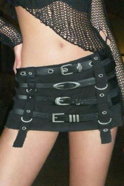 Y2K Aesthetic Punk Style Belted Short Skirt for Women - Coquette Grunge Fashion