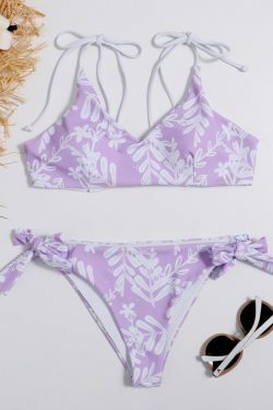 Y2K Aesthetic Purple Floral High Leg Bikini Set - Coquette Style Swimwear for Women
