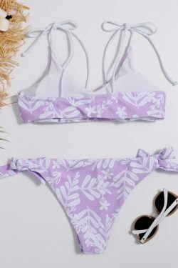 Y2K Aesthetic Purple Floral High Leg Bikini Set - Coquette Style Swimwear for Women