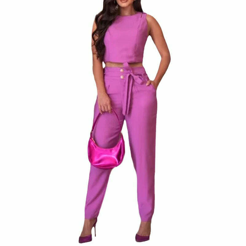 Y2K Aesthetic Purple Sleeveless Vest Bodycon Suit for Women - Coquette Style Grunge Fashion