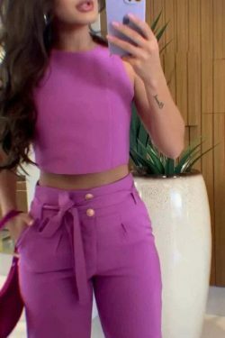 Y2K Aesthetic Purple Sleeveless Vest Bodycon Suit for Women - Coquette Style Grunge Fashion