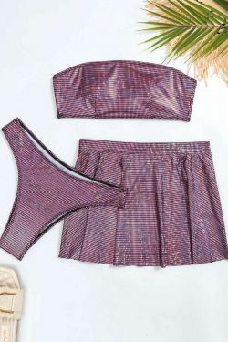 Y2K Aesthetic Purple Three-Piece Bikini for Niche Women Fashion