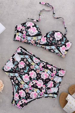 Y2K Aesthetic Push Up High Waist Printed Bikini Set - Coquette Fashion Swimwear