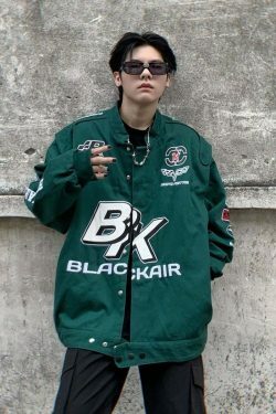 Y2K Aesthetic Racing Jacket by BLACK AIR x MADE EXTREME - Coquette Style Grunge Fashion for Women