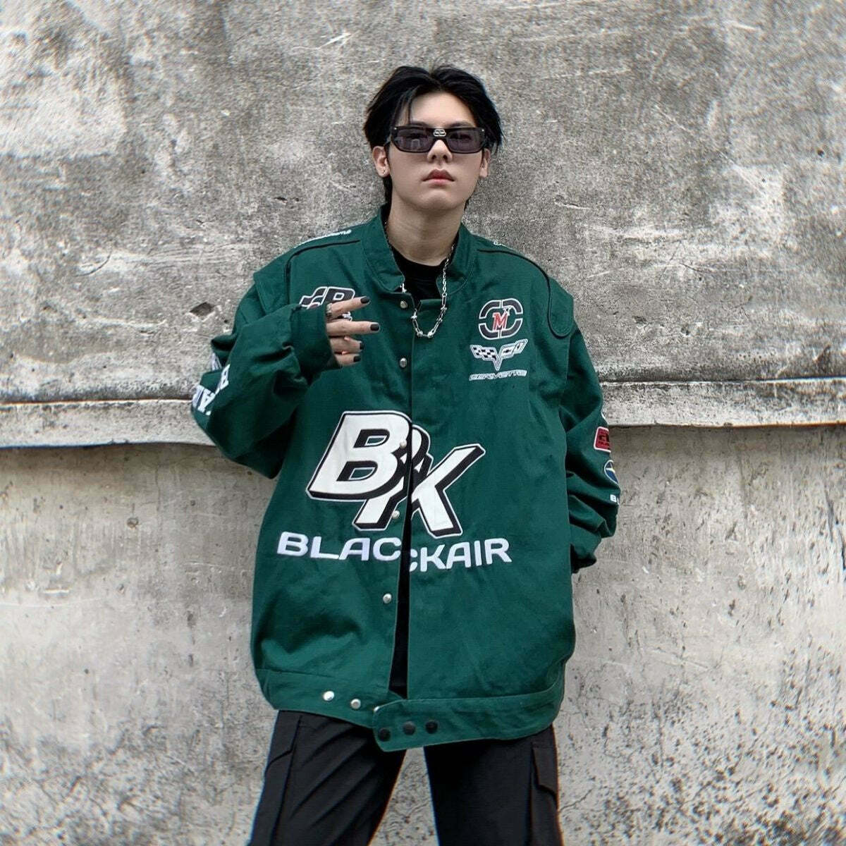 Y2K Aesthetic Racing Jacket by BLACK AIR x MADE EXTREME - Coquette Style Grunge Fashion for Women