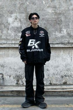 Y2K Aesthetic Racing Jacket by BLACK AIR x MADE EXTREME - Coquette Style Grunge Fashion for Women