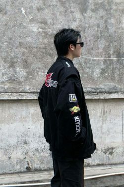 Y2K Aesthetic Racing Jacket by BLACK AIR x MADE EXTREME - Coquette Style Grunge Fashion for Women