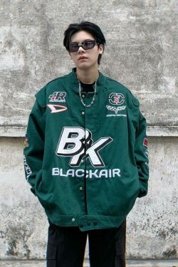Y2K Aesthetic Racing Jacket by BLACK AIR x MADE EXTREME - Coquette Style Grunge Fashion for Women
