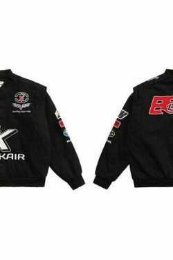 Y2K Aesthetic Racing Jacket by BLACK AIR x MADE EXTREME - Coquette Style Grunge Fashion for Women