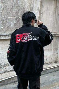 Y2K Aesthetic Racing Jacket by BLACK AIR x MADE EXTREME - Coquette Style Grunge Fashion for Women