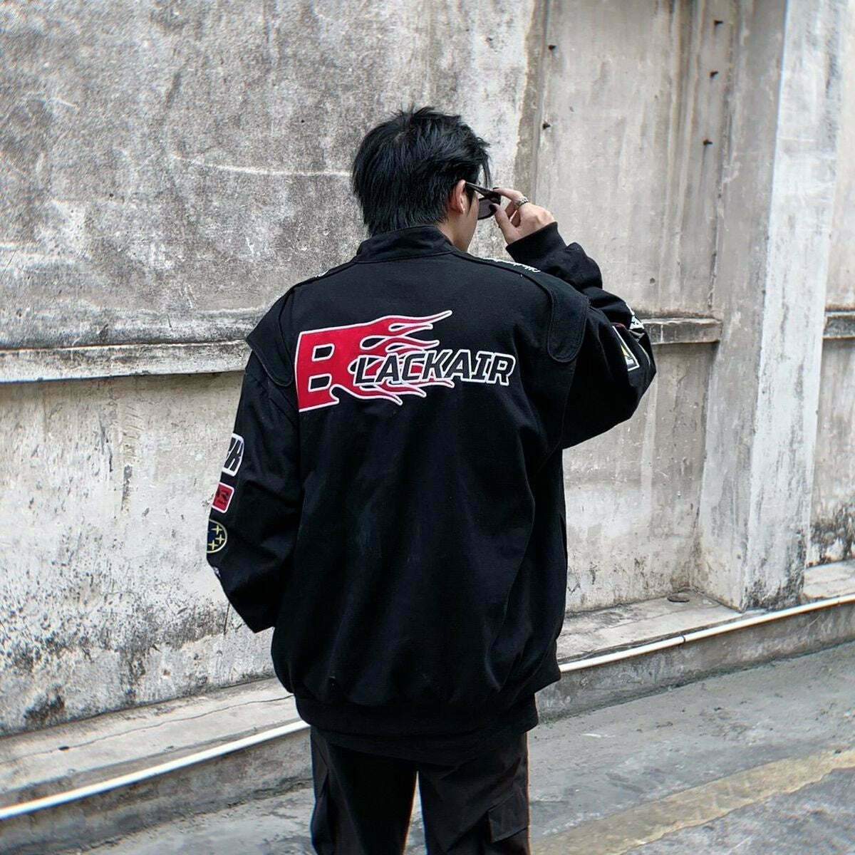 Y2K Aesthetic Racing Jacket by BLACK AIR x MADE EXTREME - Coquette Style Grunge Fashion for Women