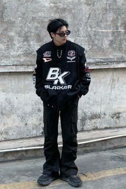 Y2K Aesthetic Racing Jacket by BLACK AIR x MADE EXTREME - Coquette Style Grunge Fashion for Women
