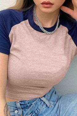 Y2K Aesthetic Raglan Sleeve Baby Crop Top - Coquette Style for Women