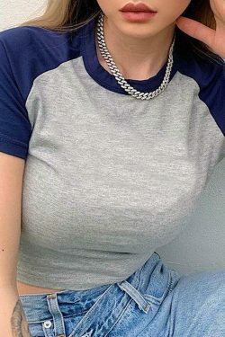 Y2K Aesthetic Raglan Sleeve Baby Crop Top - Coquette Style for Women