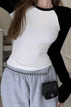 Y2K Aesthetic Raglan Sleeve Rib Crop Top for Women - Coquette & Grunge Style Fashion