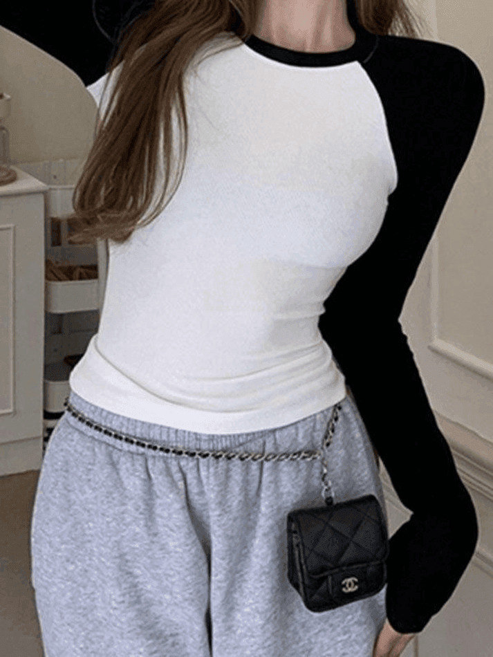 Y2K Aesthetic Raglan Sleeve Rib Crop Top for Women - Coquette & Grunge Style Fashion