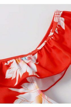 Y2K Aesthetic Red Floral Print One Shoulder Bikini