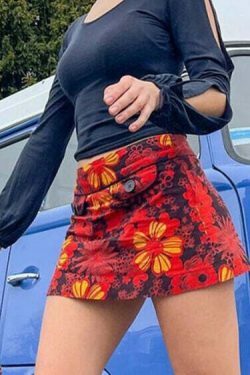Y2K Aesthetic Red Floral Skirt - Coquette Style Grunge Fashion Women's Clothing