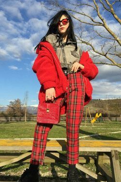 Y2K Aesthetic Red Plaid Cargo Skirt - Coquette Grunge Fashion for Women