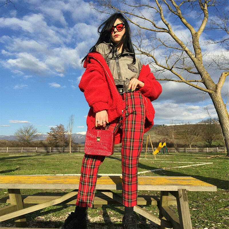 Y2K Aesthetic Red Plaid Cargo Skirt - Coquette Grunge Fashion for Women Y2K Aesthetic Red Plaid Cargo Skirt - Coquette Grunge Fashion for Women