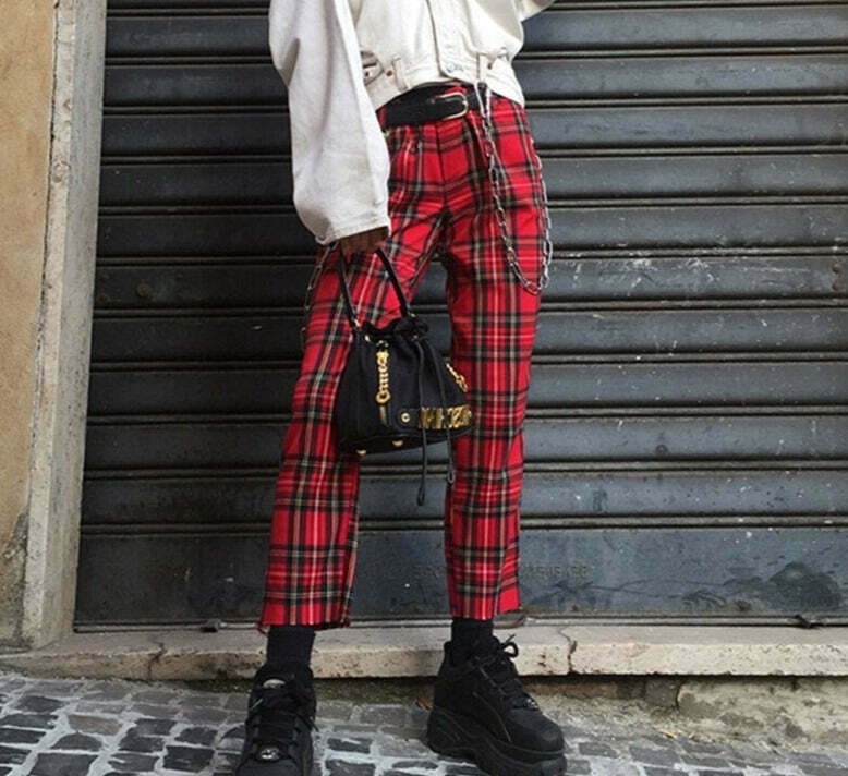 Y2K Aesthetic Red Plaid Cargo Skirt - Coquette Grunge Fashion for Women Y2K Aesthetic Red Plaid Cargo Skirt - Coquette Grunge Fashion for Women