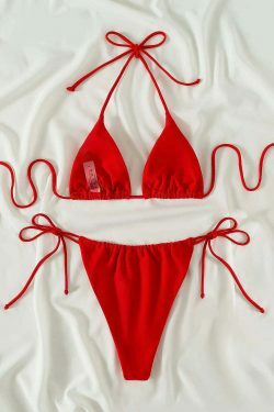 Y2K Aesthetic Red Sexy Two-Piece Bikini - Retro Style Swimwear for Women