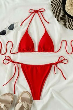 Y2K Aesthetic Red Sexy Two-Piece Bikini - Retro Style Swimwear for Women