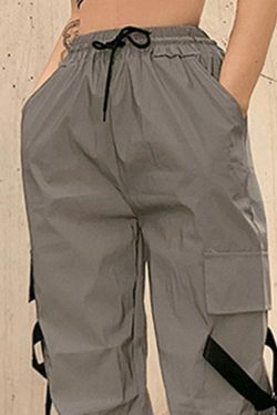 Y2K Aesthetic Reflective Parachute Cargo Pants - Coquette Grunge Style for Women