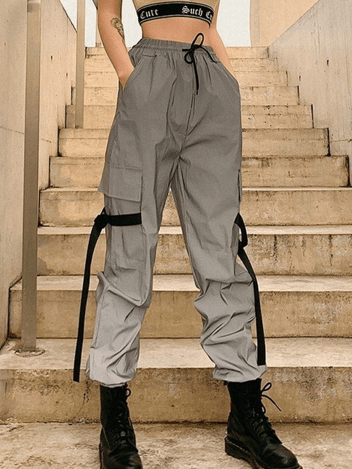 Y2K Aesthetic Reflective Parachute Cargo Pants - Coquette Grunge Style for Women Y2K Aesthetic Reflective Parachute Cargo Pants - Coquette Grunge Style for Women