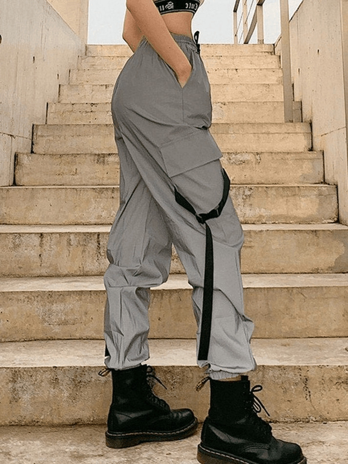 Y2K Aesthetic Reflective Parachute Cargo Pants - Coquette Grunge Style for Women Y2K Aesthetic Reflective Parachute Cargo Pants - Coquette Grunge Style for Women