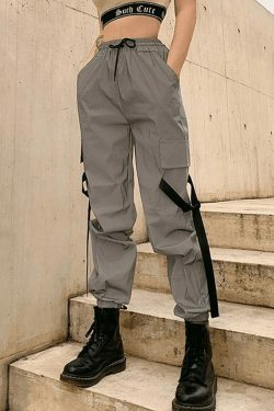 Y2K Aesthetic Reflective Parachute Cargo Pants - Coquette Grunge Style for Women