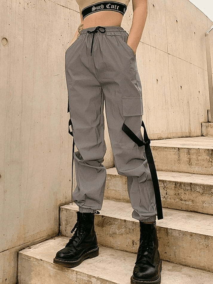 Y2K Aesthetic Reflective Parachute Cargo Pants - Coquette Grunge Style for Women Y2K Aesthetic Reflective Parachute Cargo Pants - Coquette Grunge Style for Women