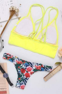 Y2K Aesthetic Retro Double Straps Criss Cross Backless Printed Bikinis Swimwear