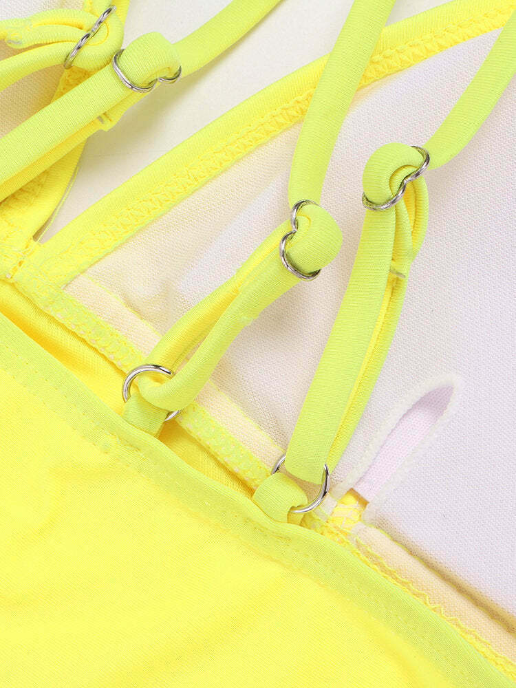 Y2K Aesthetic Retro Double Straps Criss Cross Backless Printed Bikinis Swimwear