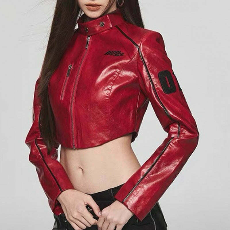 Y2K Aesthetic Retro PU Leather Jacket for Women - Vintage American Style Motorcycle Fashion