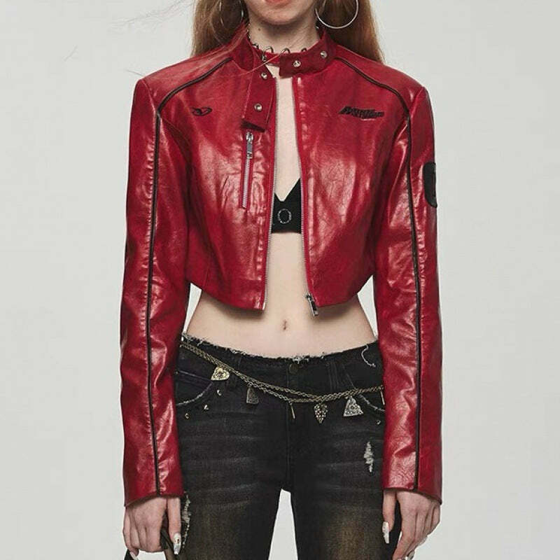 Y2K Aesthetic Retro PU Leather Jacket for Women - Vintage American Style Motorcycle Fashion