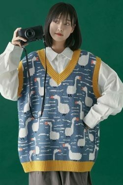 Y2K Aesthetic Retro V-Neck Loose Vest for Women - Coquette & Grunge Style Fashion