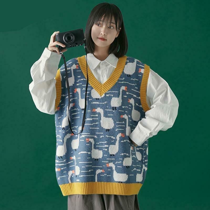 Y2K Aesthetic Retro V-Neck Loose Vest for Women - Coquette & Grunge Style Fashion