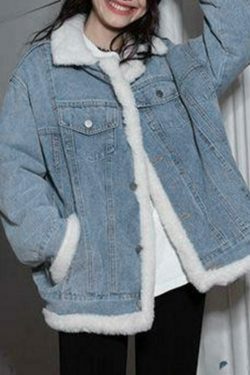 Y2K Aesthetic Reversible Denim Fleece Jacket - Coquette Style & Grunge Vibes