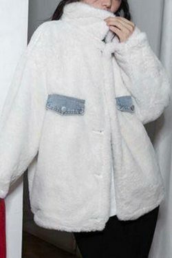 Y2K Aesthetic Reversible Denim Fleece Jacket - Coquette Style & Grunge Vibes