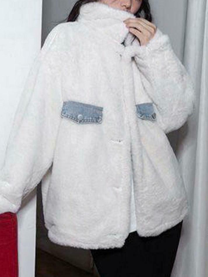 Y2K Aesthetic Reversible Denim Fleece Jacket - Coquette Style & Grunge Vibes Y2K Aesthetic Reversible Denim Fleece Jacket - Coquette Style & Grunge Vibes